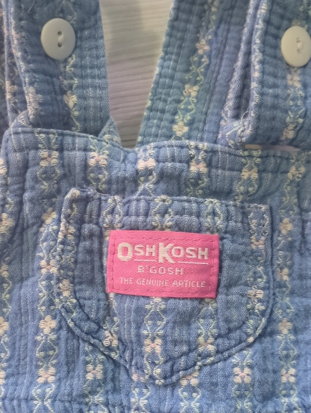 Vintage OshKosh B'gosh 18M Bubble Romper Overall Set Pink & Blue Floral Baby USA